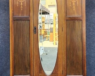 Antique Art Nouveu Inlaid Wardrobe Closet 2 Piece with key
