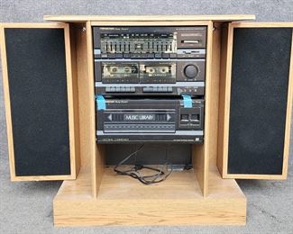 Sound Design Receiver Cassette Deck & Music Library Case in Cabinet

