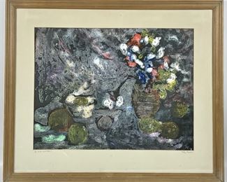 Original abstract MCM acrylic on paper still life pencil signed by artist and framed
