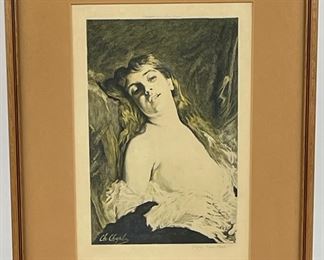 Antique Charles Chaplin �Gaujean d�apr�s Chaplin� gilt framed lithograph
