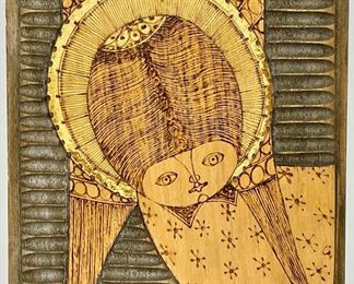 Original Angelo Grigoletto Venetian wood burnt piece circa MCM Mid Century Modern 1966
