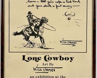 Framed Will James Lone Cowboy� exhibition poster circa 1992
