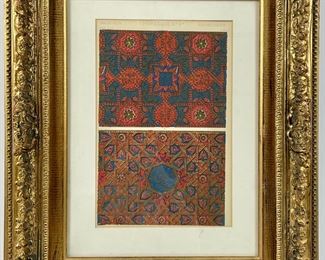 Vintage unsigned guilt framed Moorish print of textile

