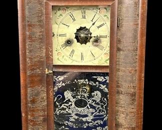 Antique EN Welch MFG Co Forestville Brass Wood 30 HR Wall Clock
