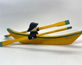 Vintage JC Williams Signed Whirligig from Shelburne, Nova Scotia of Man Paddling Canoe
