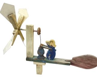 Vintage Folk Art Hand Made and Painted Woman at Pump Well Whirligig
