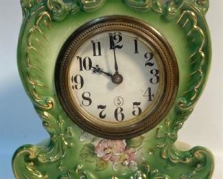 Antique May Porcelain Mantle Clock with E J Swigart Face Dial
