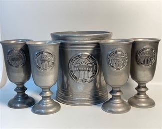 Vintage Longwood College Farmville, VA 1839 Pewter Ice Bucket and 4 Chalices
