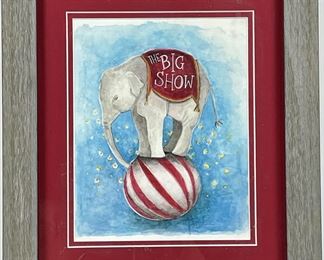 Original framed and pencil signed watercolor on paper �The Big Show� print after vintage circus poster
