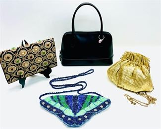 Dooney And Bourke Genuine Leather Made W Superior Cowhide And Genuine Swarovski Crystal New, Vintage Bag Vintage Black Velvet & Gold Metallic Embroidery Beaded Amethyst Faux Gem Evening Bag, Vanessa Paris New York Small Gold Tone Shoulder Bag And Unique Beaded Butterfly
