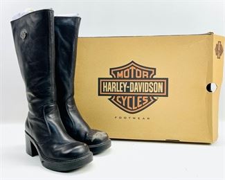 Vintage Harley Davidson Pavement 81067 13" Black Long Boots Size 7 Preowned
