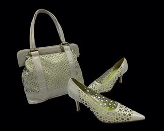 BIJOU NEW YORK HANDBAG AND SIZE 8.5 WOMANS SHOES BONE FAUX LEATHER
