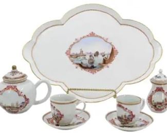 854 Exceptional 18th C Chinese Export Tea Set with Tray