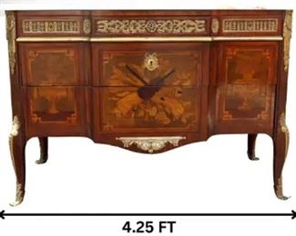 937 Late 19th C French Marble Top Inlaid Commode