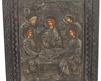 1046 Holy Trinity Greek Silver Religious Icon