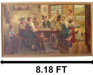 1082 Monumental 8 Foot Long German Beer Hall Scene OC