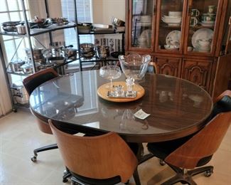 Vintage Dining Table w/ 4 Chairs, Pots & Pans
