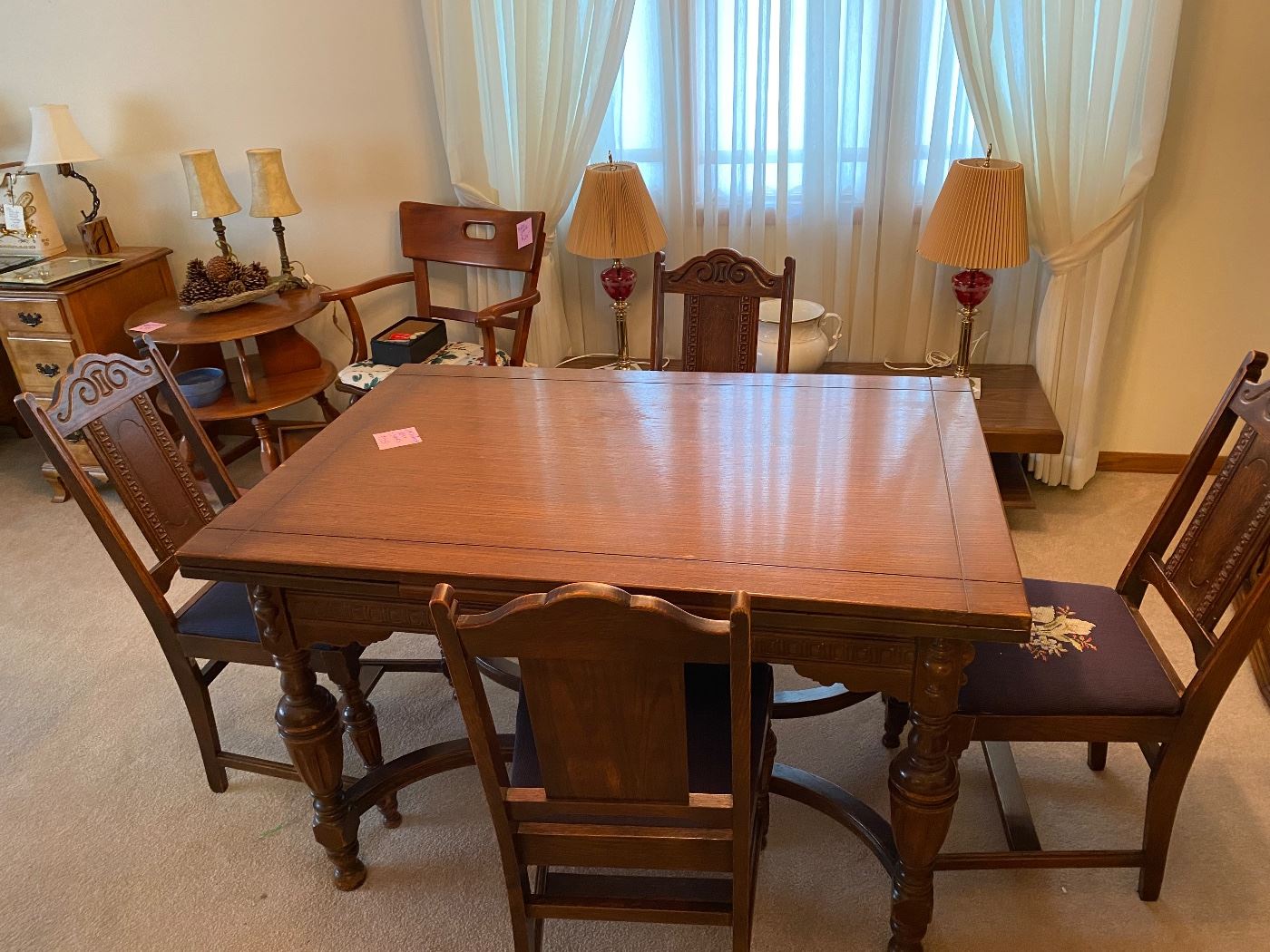 Oak refractory table with 4 chairs