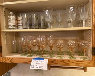 Vintage Uranium stemware pink and green 