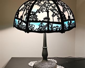 Antique leaded glass table lamp