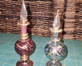 IR9060 Vintage Egyptian Bohemian Dk Pink and Lt Blue Perfume Bottles 2pcs