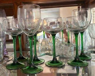 GREEN STEMMED WINE GLASSES