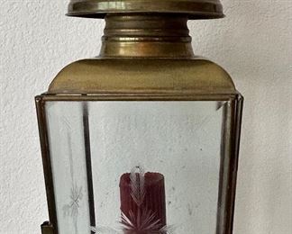 LARGE ALI'S COPPER AND ETCHED GLASS PANEL CANDLE HOLDER