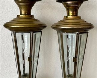 LARGE ALI'S COPPER AND ETCHED GLASS PANEL CANDLE HOLDERS