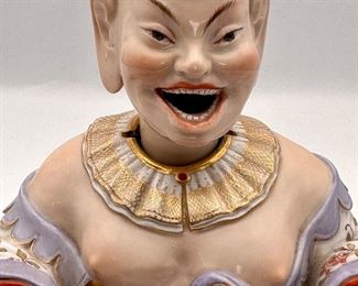 Meissen porcelain figure, Chinoiserie Pagoda head nodder. Late 19th century. Incised numeral No. 156 on bottom along with Meissen mark	7.25" h x 7"w x 7"d. Wow what a face!