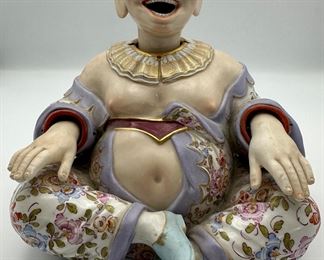 Meissen porcelain figure, Chinoiserie Pagoda head nodder. Late 19th century. Incised numeral No. 156 on bottom along with Meissen mark	7.25" h x 7"w x 7"d. Wow what a face!