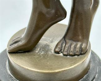 Franz Rosse 1856-1900. Art Nouveau Bronze Sculpture of Semi Nude Winged Angel on Pedestal and Stone Base.   16" H x 4" Base.