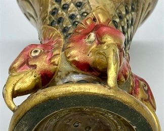 Antique Art Deco Amphora Austria Vase Stamped with #15018 46 (and Amphora Austria). Beautiful bird/falcon heads at the base, gold rim and details.  4" dia  x  6" h.  Very old.