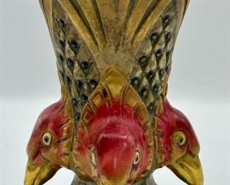 Antique Art Deco Amphora Austria Vase Stamped with 15018 46 (and Amphora Austria). Beautiful bird/falcon heads at the base, gold rim and details.  4" dia  x  6" h