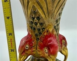 Antique Art Deco Amphora Austria Vase, Stamped with 15018 46 (and Amphora Austria). Beautiful bird/falcon heads at the base, gold rim and details.  4" dia  x  6" h
