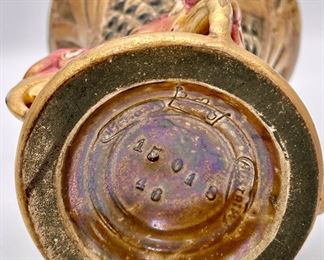 Antique Art Deco Amphora Austria Vase Stamped with 15018 46 (and Amphora Austria). Beautiful bird/falcon heads at the base, gold rim and details.  4" dia  x  6" h