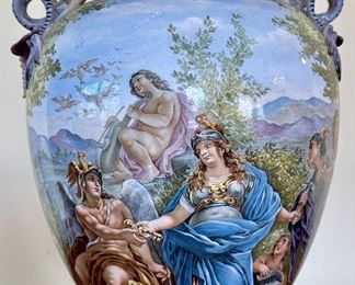 Absolutely Gorgeous Porcelain Urn with beautiful hand painted Queen and her Court.