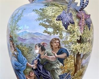 Absolutely Gorgeous Porcelain Urn with beautiful hand painted Queen and her Court.