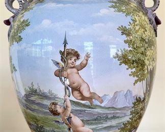 Absolutely Gorgeous Porcelain Urn with beautiful hand painted Queen and her Court.