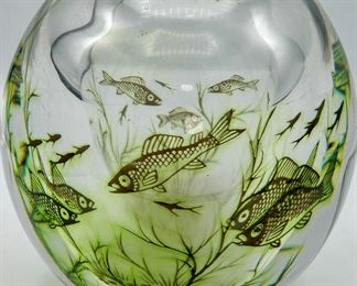 Another Amazing Vintage Orrefors Edward Hald Graal Fish Art Glass Vase Sculpture Made in Sweden 1357c?	5.25"tall