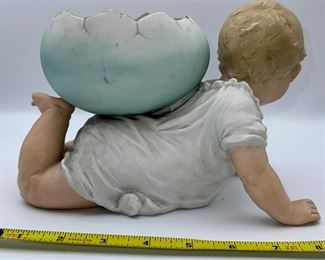 Antique Gebrüder Heubach Bisque Porcelain Piano Baby w/ Broken Egg Shell on back. Not in perfect condition.	8.5"w x 6"h x 5"w