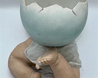 Antique Gebrüder Heubach Bisque Porcelain Piano Baby w/ Broken Egg Shell on back. Not in perfect condition.	8.5"w x 6"h x 5"w