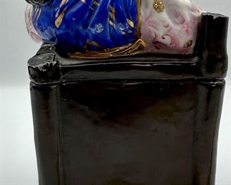 Antique 19th Century Porcelain Box of Sleeping Child in High Chair.