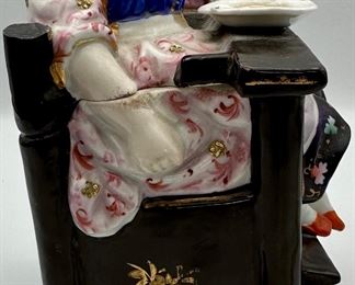 Antique 19th Century Porcelain Box of Sleeping Child in High Chair.