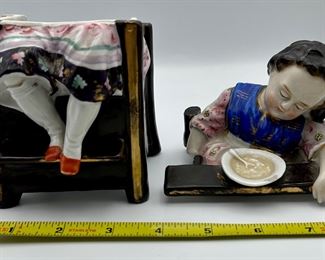 Antique 19th Century Porcelain Box of Sleeping Child in High Chair.