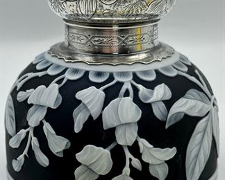 Thomas Webb Blue English Cameo Glass with Gorham Sterling Silver Top Ink Well. Extremely Rare.