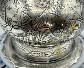 Thomas Webb Blue English Cameo Glass with Gorham Sterling Silver Top Ink Well. Extremely Rare.