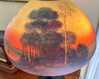 Beautiful Handel Lamp circa 1920-1930's. Both the Base and Lampshade are signed.  The shade is # 6504.  The colors of this lamp is amazing.  Excellent condition with no cracks or chips in the shade.