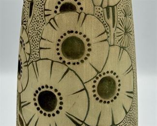 Weller Burntwood Circa 1910 Art Deco Pottery Tan and Brown Floral Vase