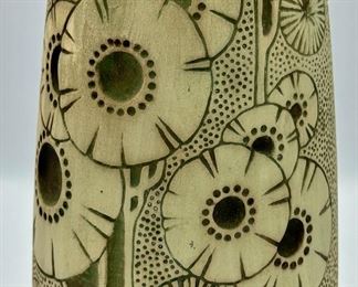 Weller Burntwood Circa 1910 Art Deco Pottery Tan and Brown Floral Vase