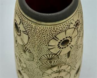 Weller Burntwood Circa 1910 Art Deco Pottery Tan and Brown Floral Vase